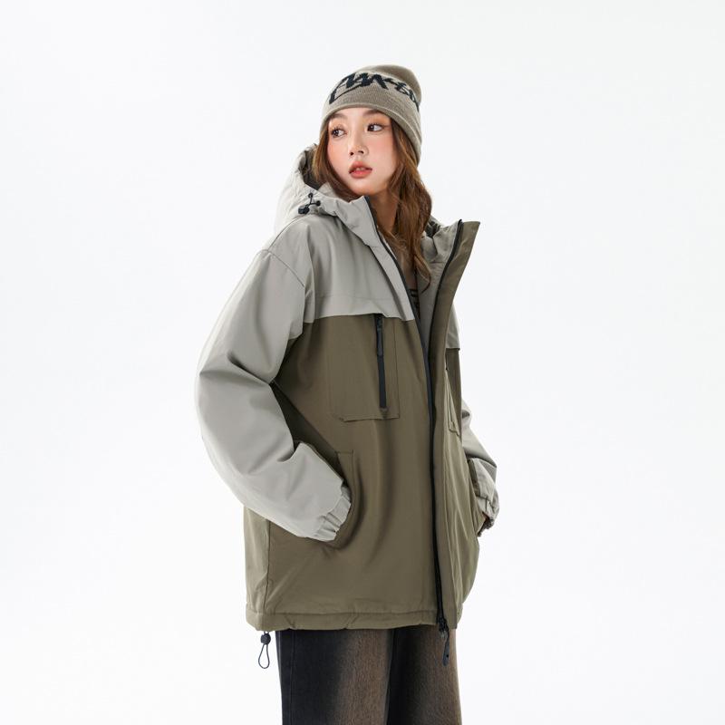 Factory Direct Supply of Winter Tide Brand Color Matching Cotton-padded Clothes, Popular Outdoor Sports Hooded Cotton-padded Clothes for Men and Women