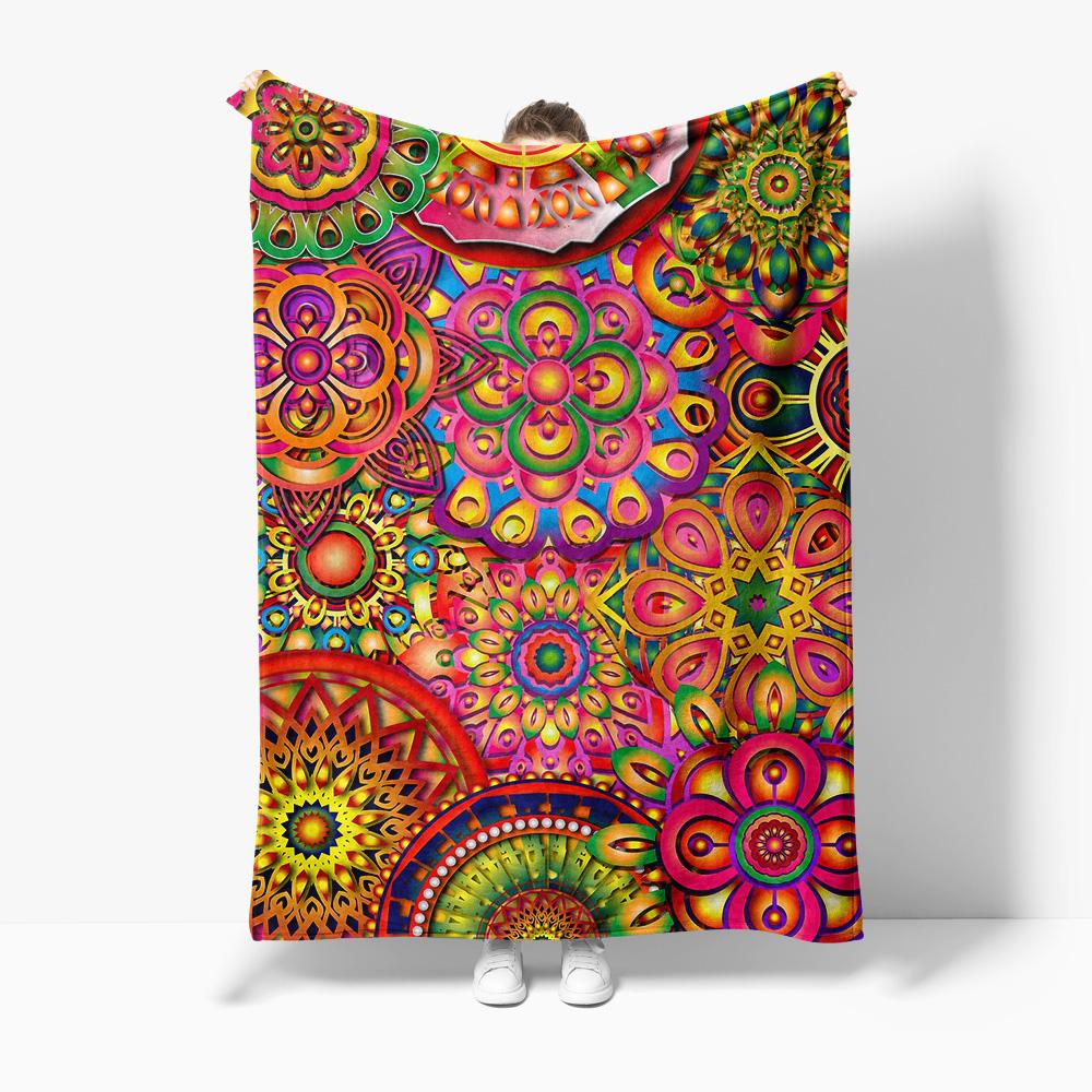 Colorful Mandala Pattern Blanket Psychedelic Geometric Throw Blanket Floral Bohemian Bed Cover Festival Gift 75x100cm