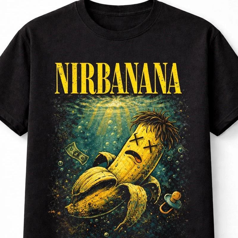 Nirbanana TShirt Grunge Nirvana Fruit Unisex Black Graphic Tee S