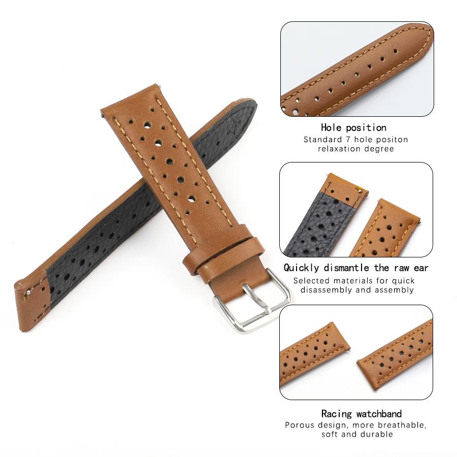 Vintage Breathable Porous Strap 18mm 19mm 20mm 21mm Genuine Leather Watchband Quick Release Replacement Belt Wrist Band for Men