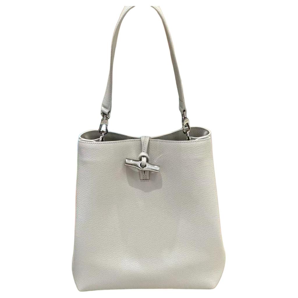 Longchamp Le Roseau Silver Metal Bamboo Grain Cowhide Hobo Bag Medium Women Bags Clay-Gray 10315HFP266