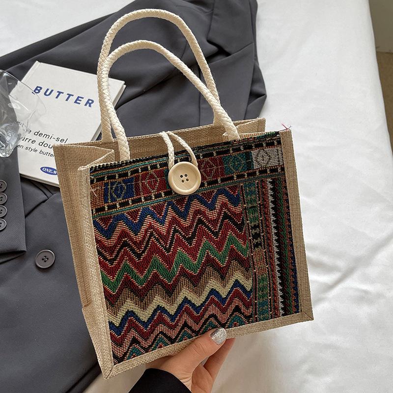 Tragbare Bento-Tasche Lässige Tragetasche für Damen Ethnischer Stil Pendler-Handtasche Einfache Große Kapazität Einkaufstasche Geschenke