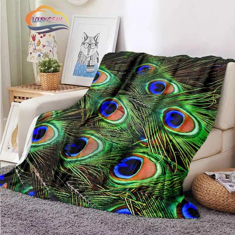 Peacock Feather Flannel Blanket Children's Blanket Sofa and Bed Warm Blanket Office Blanket Portable Travel Camping Blanket