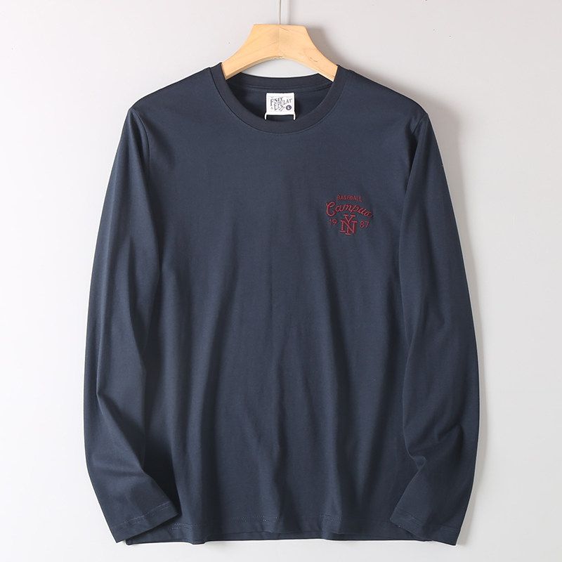 Original Order Tail Goods Early Autumn Cotton Embroidered Comfortable Breathable round Neck T-shirt Men's Loose All-Match Long sleeve Bottoming Shirt