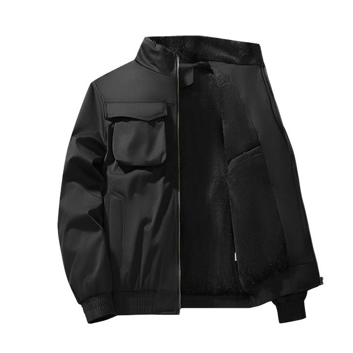 

Plucked Lamb Wool Multi Pocket Fur Collar Cotton Jacket for Men In Winter, Solid Color Hooded Cotton Jacket M чёрный