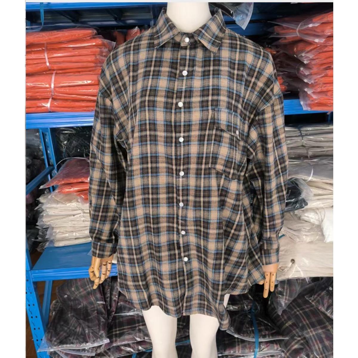 

Винтажная женская рубашка оверсайз с длинным рукавом в клетку, на пуговицах, блузка, топы, осень-зима, свободная, с лацканами, с карманом, рубашка в корейском стиле XL