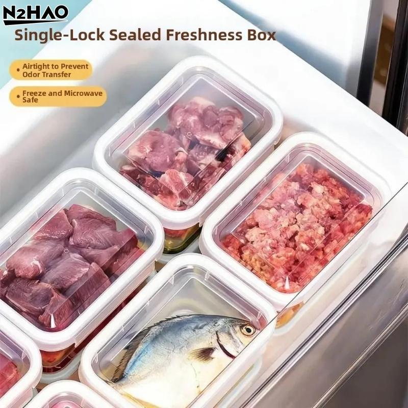 Portable Food Storage Box With Single Snap-On Cover Compartments For Sub-Packed Meat Onion Ginger Refrigerator Freezer Organizer