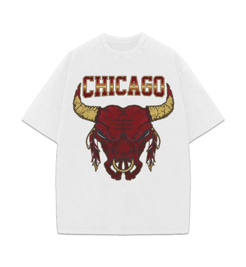 Chicago Bulls Skull Inspired Vintage Style Streetwear Graphic Men T-Shirt S