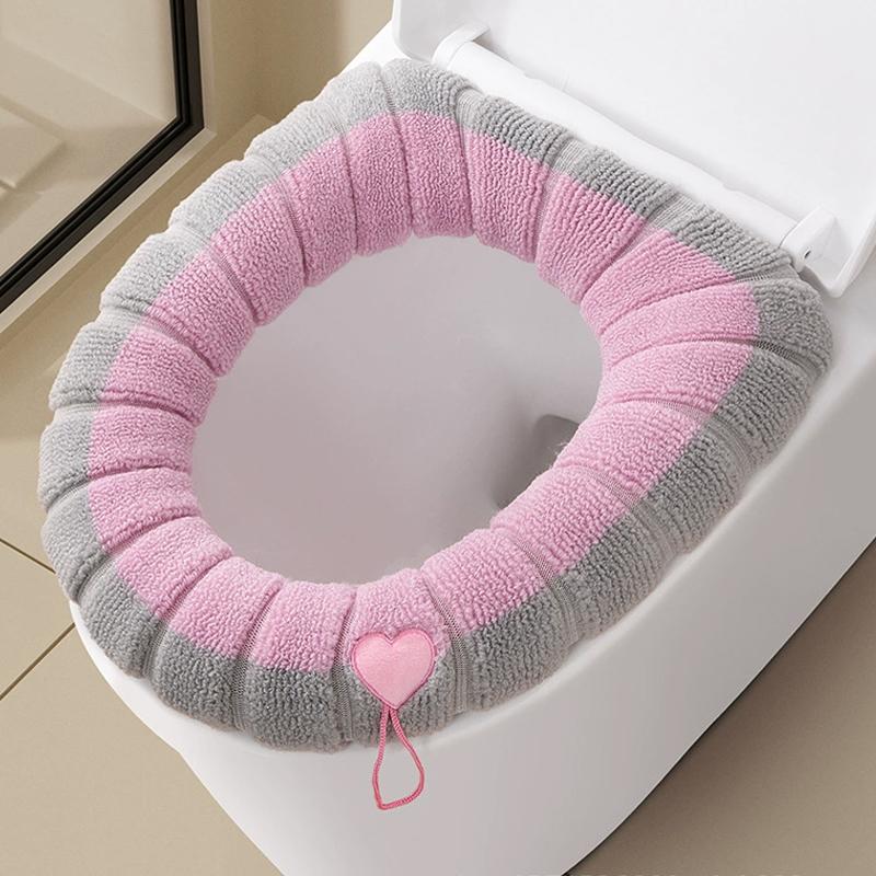 

Universal Toilet Seat Cushion O-knit Toilet Gasket Thickened Washable Toilet Cover Toilet Cover Household Cartoon Toilet Ring розовый