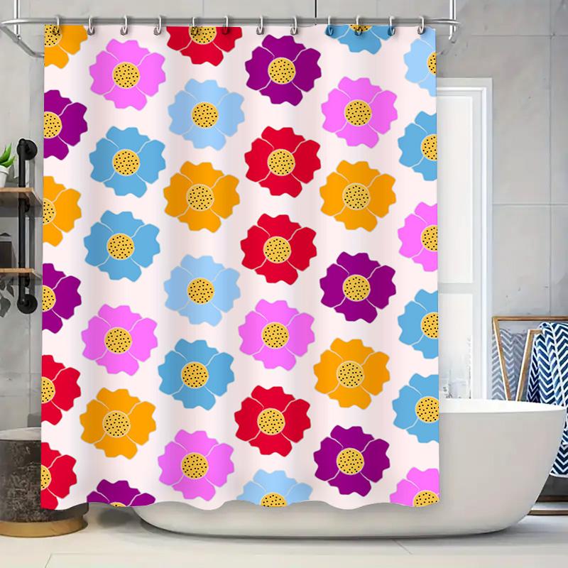 Brightly Colored Flower Shower Curtain Bath Decor Ideas Modern Bathroom Accessories Fabric Shower Curtains with Hook Rings for H