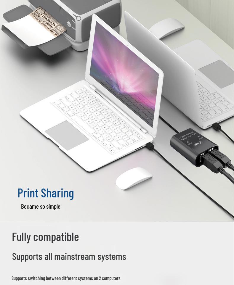 USB Printer Sharing KVM Switch: Dual Interface & One Output Splitter