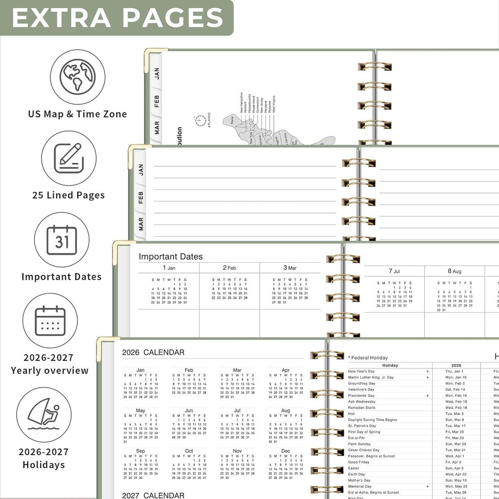 2026 Planner, Weekly and Monthly, A5 Size (5.7" x 8.3"), Jan 2026 - Dec 2026, Calendar, To-do List, Agenda, 12-Month Tabs, Hardcover, 100 GSM Thick