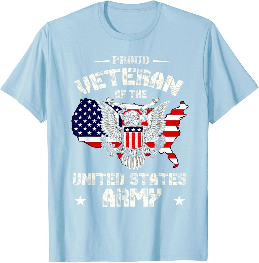 Proud Veteran of the US ArmyUSA Flag Soldier Veteran design100cotton summer Oneck short sleeve printed mens Tshirt