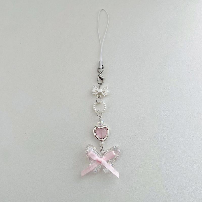 

Корейский прозрачный шнурок для телефона в виде бабочки для девочек Y2K, цепочка для телефона в виде сердца для девочек, милый, милый, подвеска для мобильного телефона розовый