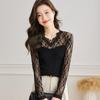 Elegant Wool-Blend Lace Knit Long-Sleeve Top