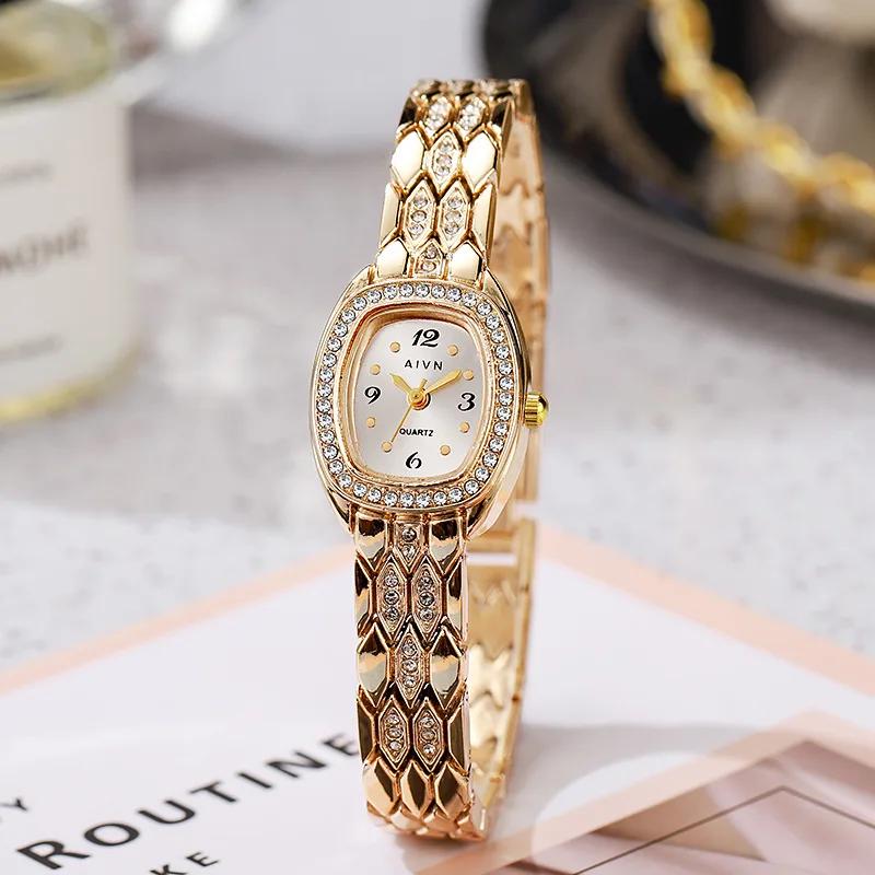 Vintage Women Quartz Watch Diamond Studded Luxury Bracelet Watch Ladies Girl Gift Wristwatches Dropshipping Relojes Para Mujer