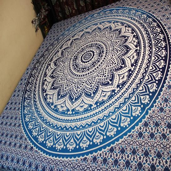 Blue Ombre Tapestry- Wall Hanging Tapestries | Hippie Tapestry| Indian Mandala Tapestry| Psychedelic Large Tapestry | 100% Cotton Tapestry