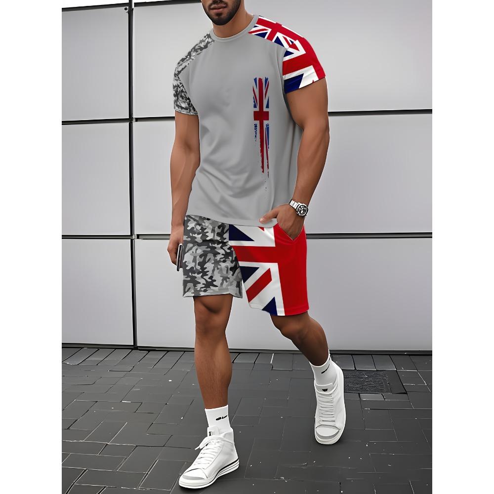 Men s Summer Comfortable Fashionable Letter Theme Pattern 3D Printed 2-piece Set Leisure Sports Style Loose Oversized Breathable Sports Wear S