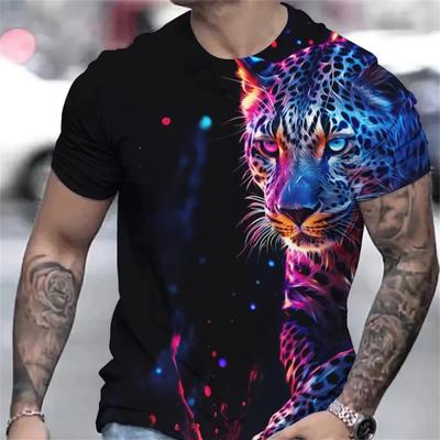 Men's T Shirt 3D Animal Graphic Tees Casual  O-neck Short Sleeve Leopard Print Harajuku Streetwear Oversized Tops Clothing