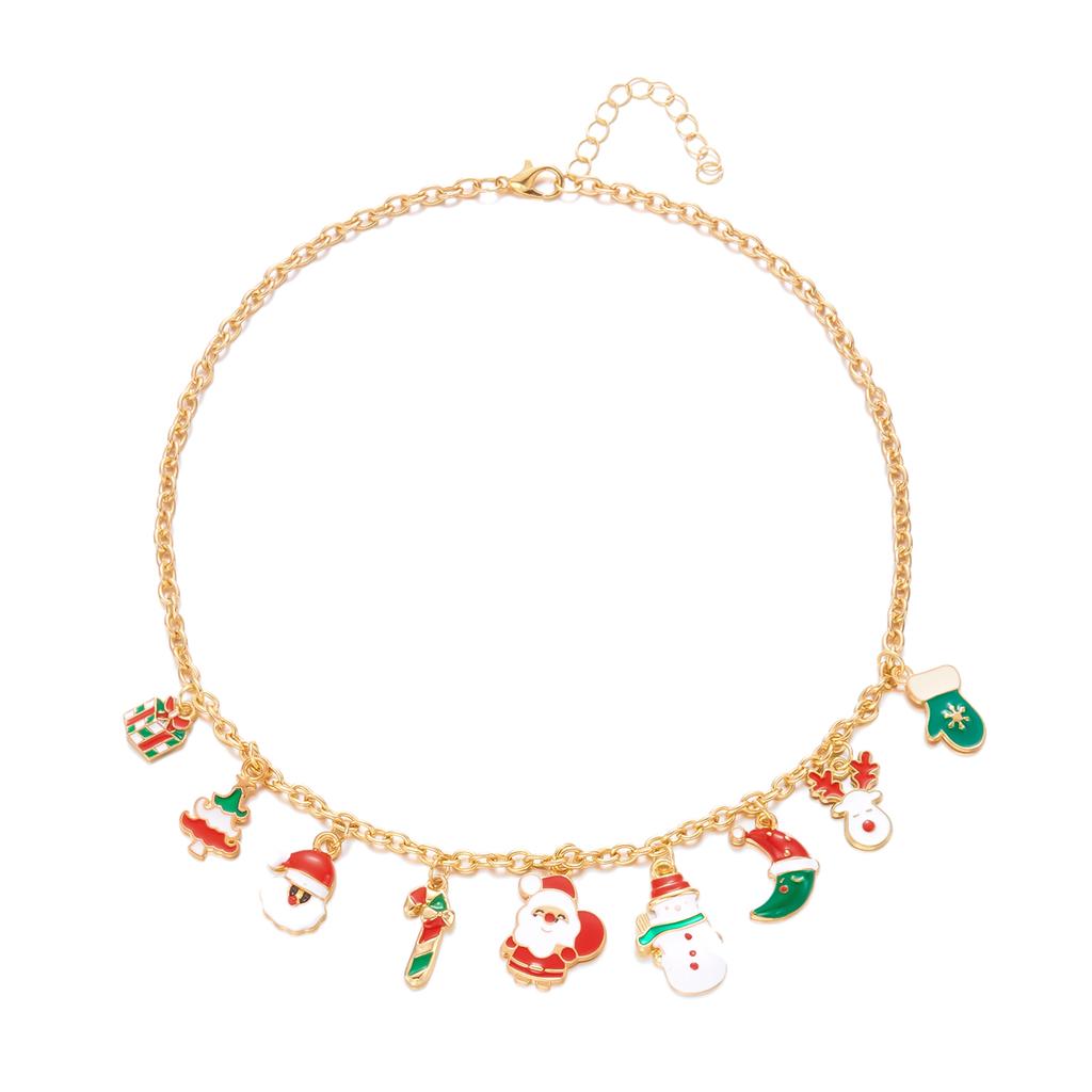 Christmas Elk Snowman Santa Claus Pendant Necklace for Women Snowflake Candy Charm Chain Necklace New Year Jewelry Holiday Gift