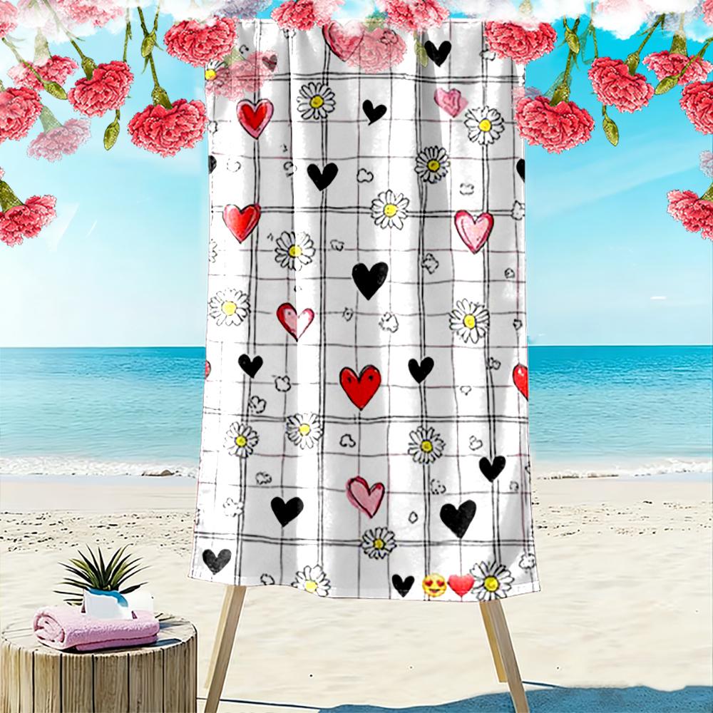 Heart and Daisy Pattern Beach Towel Beach towel quick-drying for travel outdoor sports jogging beach and swimming