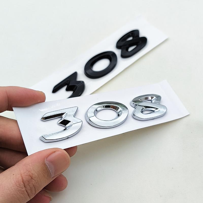 JGCR7 New 3D ABS Chrome Black Logo 308 Emblem Letters Sticker Car Rear Trunk Badge for Peugeot 308 SW GT Line GTI T9 T7 P5 Accessories