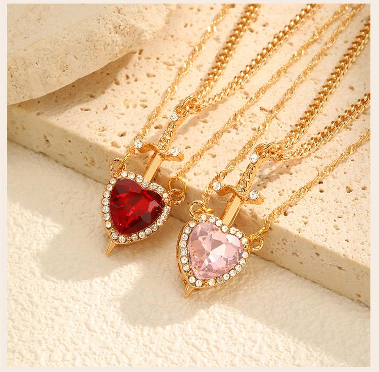 2 Stück Montierbar Herz und Schwert Zirkon Anhänger Halskette für Damen Vergoldete Choker Kette Schmuck