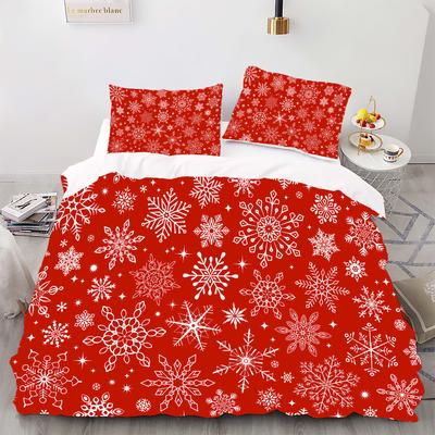 Kit de edredom com estampa digital estilo natalino - poliéster - decoração de quarto - 1 capa de cama + 2 fronhas (sem núcleo de travesseiro)