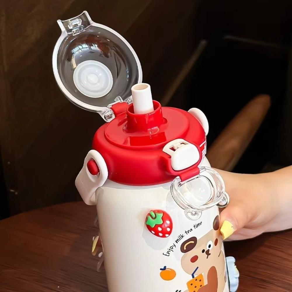 Large Capacity Thermal Cup Double Drinking Straw Coffee Cup Cute Vacuum Cup  for Children