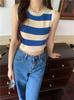 Knitted striped small suspender vest for women's summer wear, sweet and spicy girls short sleeveless student top