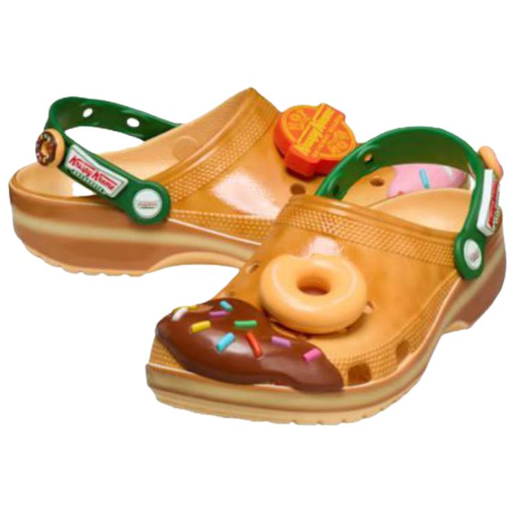 Crocs Krispy Kreme X Classic Clog Glazed Doughnut Unisex Sneakers Tan Green 211443-78Z