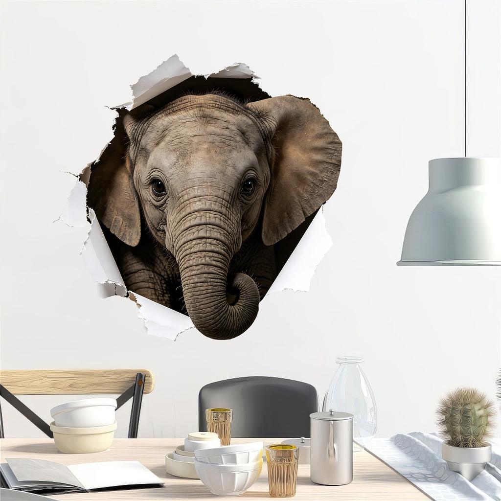 Realistic Torn Paper Hole Elephant Self Adhesive Wall Sticker No Residue for Bedroom Living Room Wall Decor