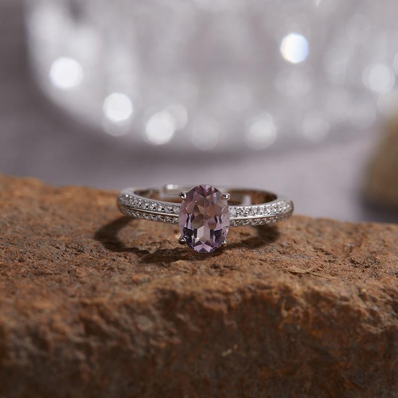 Non-Fading High-End S925 Sterling Silver 18K Gold Natural Amethyst Lucky Treasure Ring Women'S Simple Jewelry