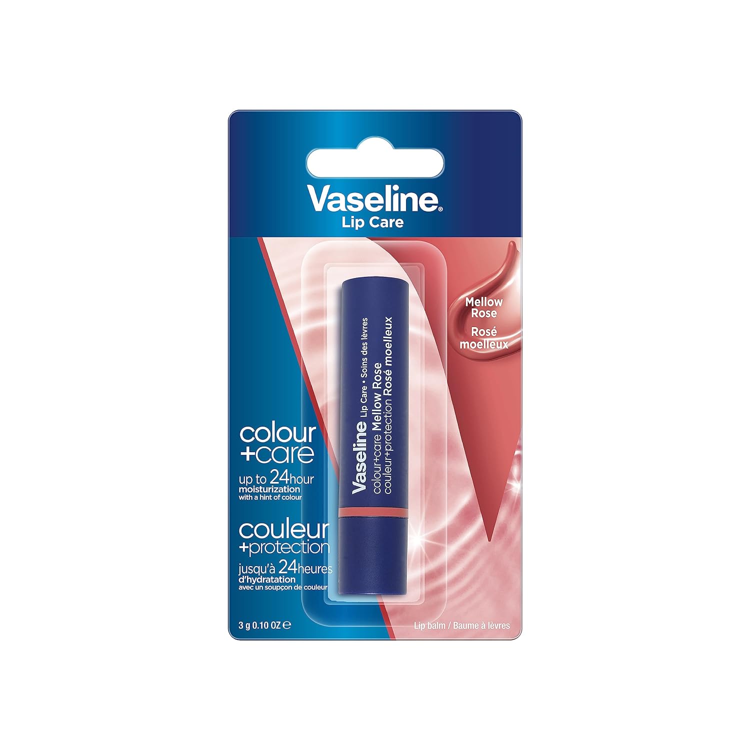 Vaseline Colour+Care Mellow Rose Tinted Lip Balm Stick 3g With 24Hr Moisture For Soft Smooth Rosy Lips