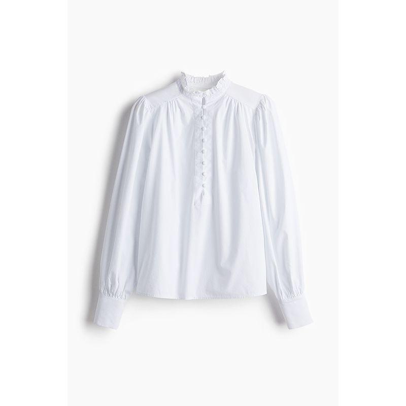 

HM Fall Women s Clothing Pleated Collar Cotton Shirt 1270106 White 160/88