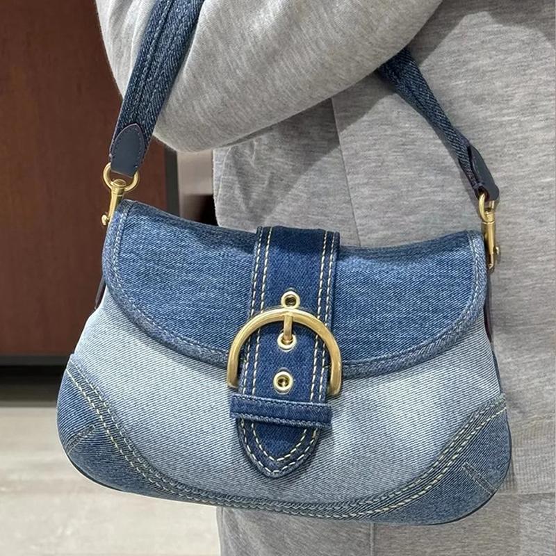 England style denim bags for women designer luxury bags and purses new in patch belt buckle decoration small cloth shoulder bag