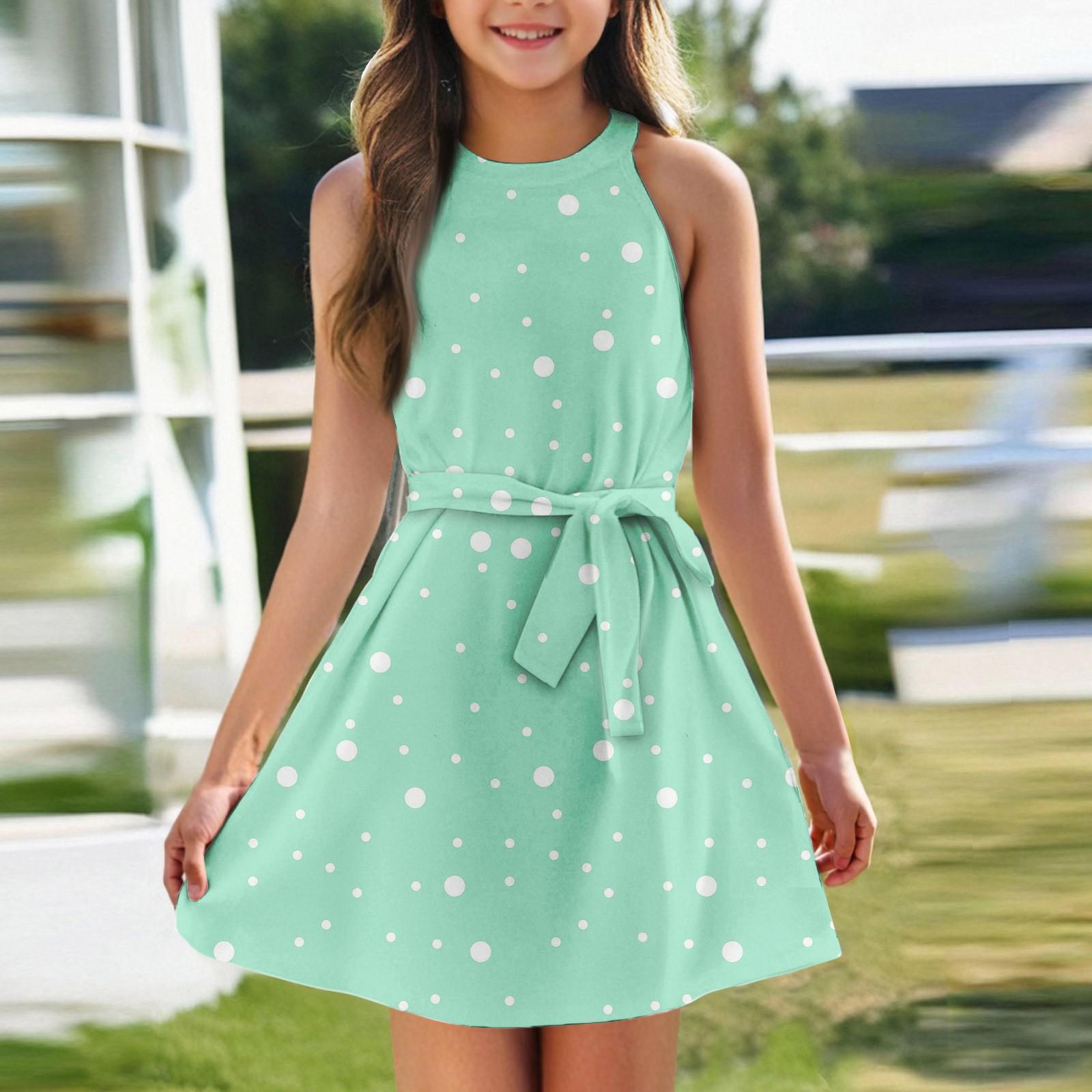 Girl Summer Dress Sleeveless Strappy Dress Color & Print Sleeveless Dress Casual Dress 130