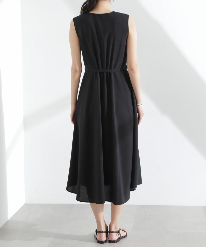 Nano Universe Melange Dry Belted Size M Blue V-Neck Dress, Women's, (111cm), (Product Code 669-5119305)