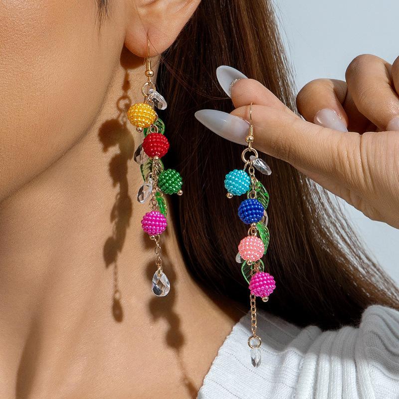 Аксессуары Японские и корейские длинные акриловые серьги с бахромой, серьги-цветы розы со сладким и свежим темпераментом