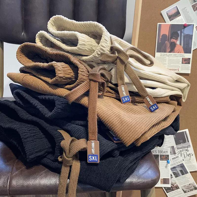 Herren Winter Kord Locker Gerade Weitbeinige Lässige Jogginghose