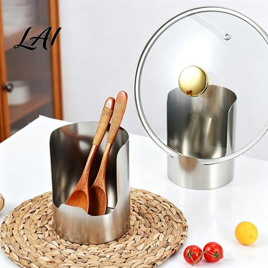 Silbernes Metall Küchengerät Edelstahl Topfdeckel und Löffelhalter 2-in-1 Vertikaler Utensilienplatzsparender Werkzeug Organizer Halter Platzsparend