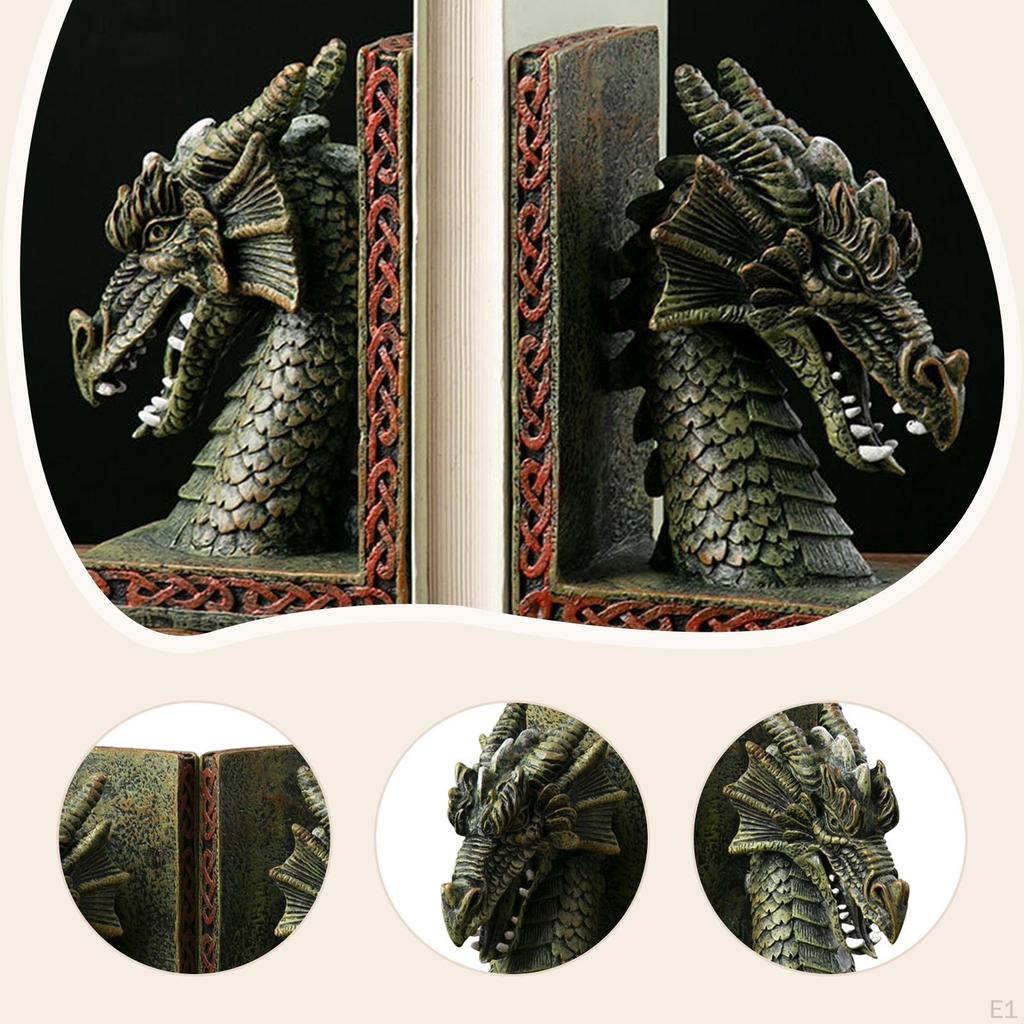 2Pcs Western Dragon Statue Bookends Tabletop Decoration Resin for Library Desktop Decor Versatile