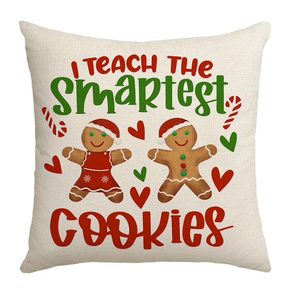 New Style Pillow Case Christmas Letter Decoration Gingerbread Man Print Linen Sofa Bedside Pillow Case