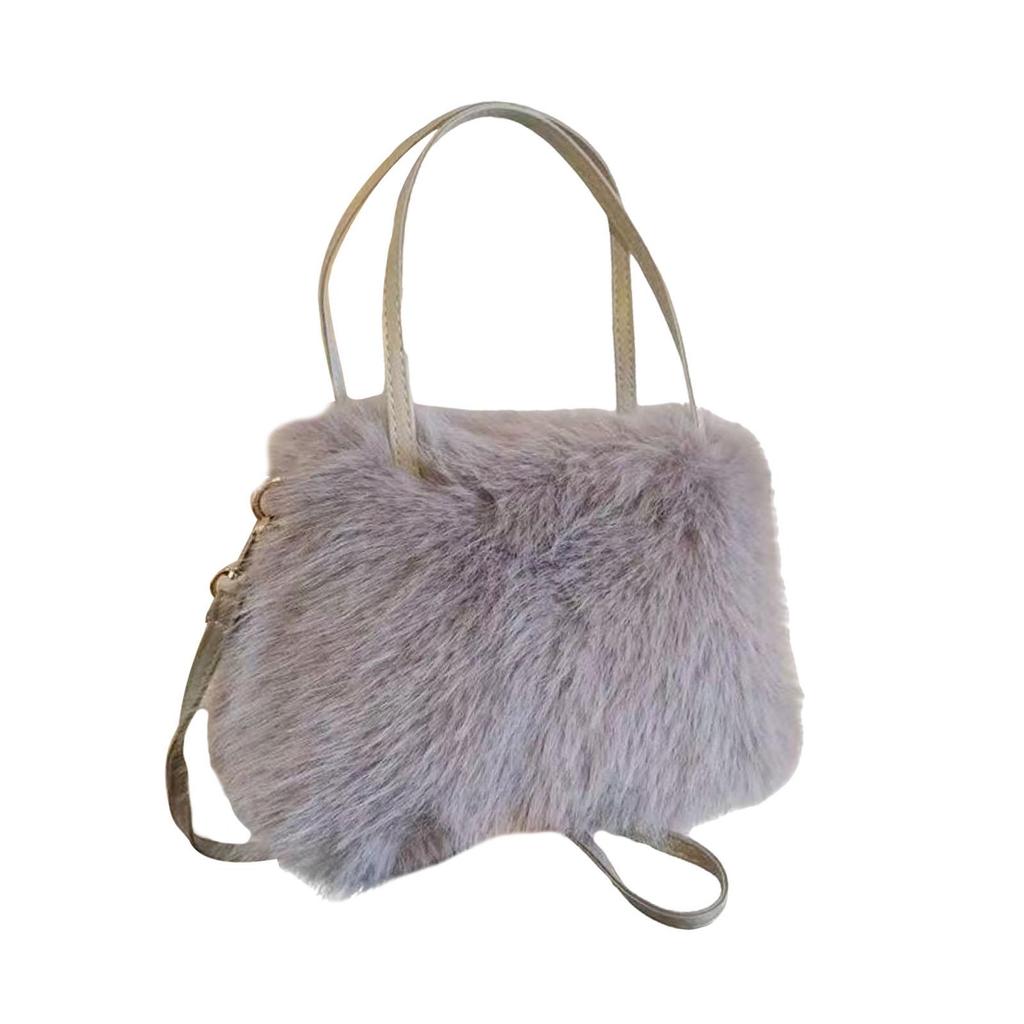 Furry Tote Bag Satchel Lightweight Cute Soft Top Handle Handbag with Adjustable Strap Crossbody Bag for Shopping Commuting Work