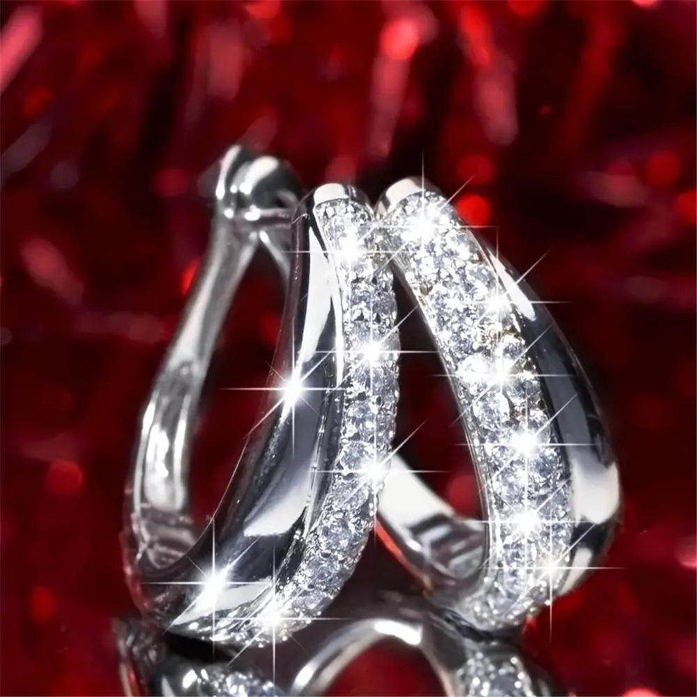 Милые Женские Круглые Серьги-Кольца с Белым Камнем Фианитом Цвет Розового Золота Свадебные Украшения Для Женщин