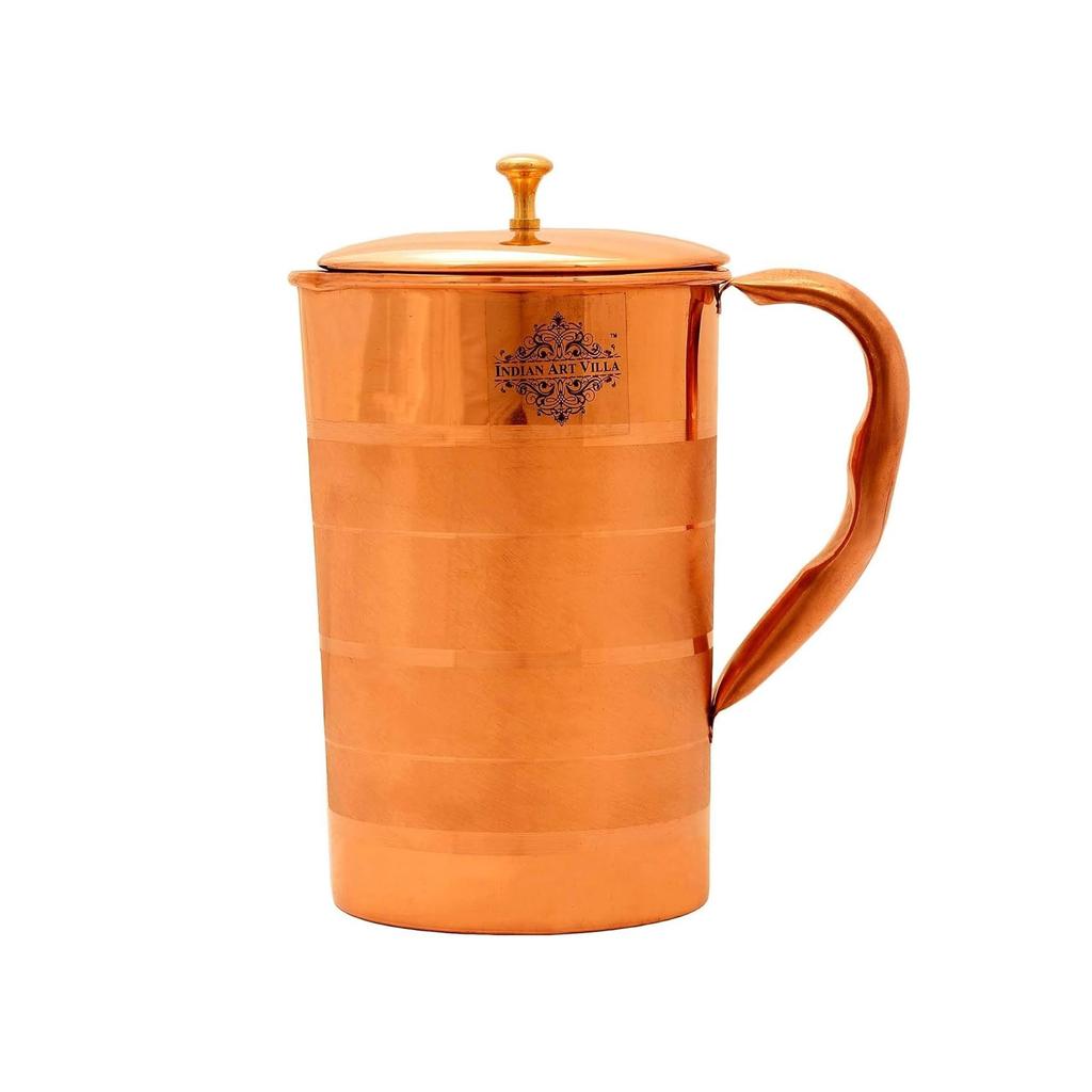Медный кувшин (1000 мл), Lining Design Copper Jug Pitcher with Brass Knob, Indian Art Villa