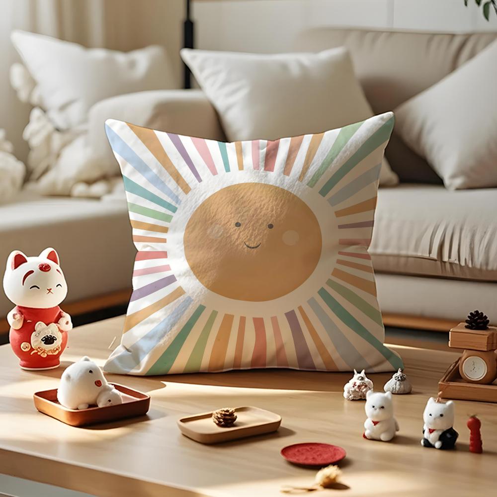 Rainbow Sun Cartoon Cushion Cover Anti-Dustmite Pillowcase Invisible Zipper Silky Short Plush Sofa Cushion Cover