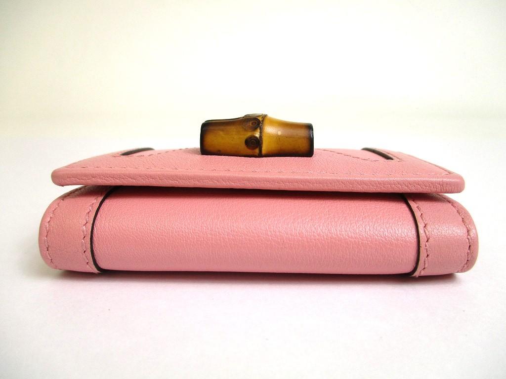Authentic GUCCI Double G Bamboo Pink Leather 6 Pics Key Chain #a611 Refurbished