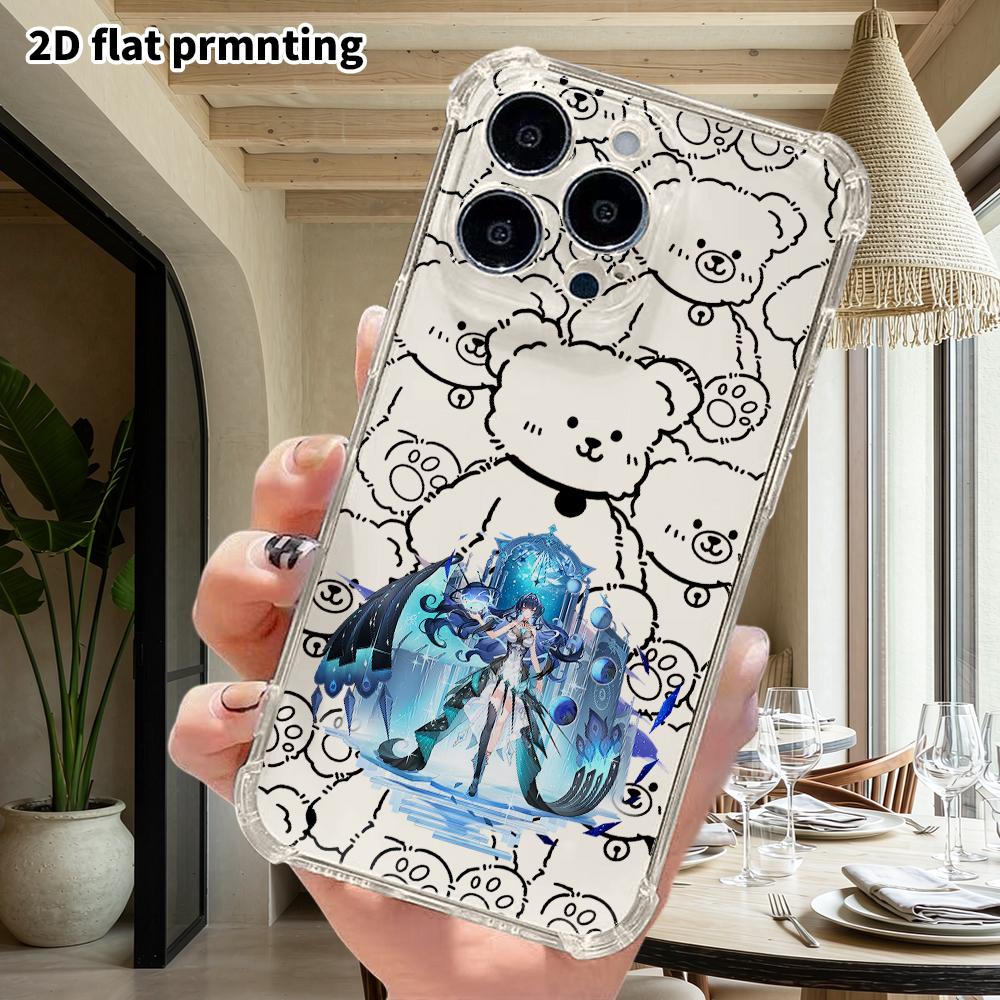 Phone case: 2D flat suitable for iPhone 18 17 16 15 14 13 Pro, transparent four corner protective case, magical girl, Christmas and Halloween gifts