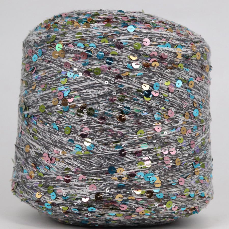 Hand-Knitted Bright Cotton Yarn with Sequins, 3MM+6MM, Combed and Fancy